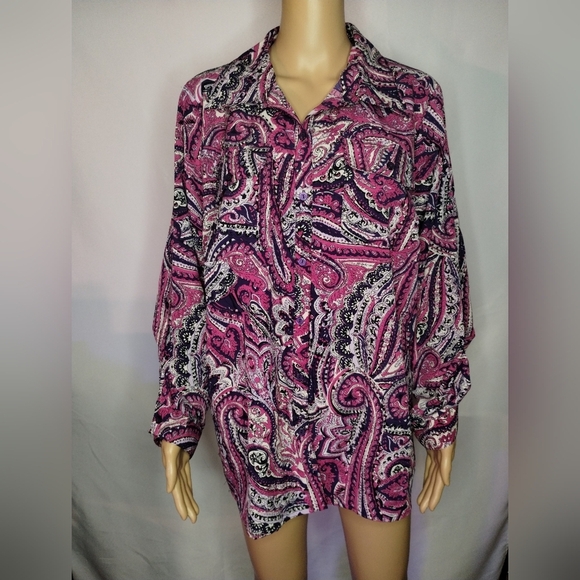 Kim Rogers paisley Women's plus size 2x long sleeve button up blouse shirt top - Picture 1 of 8